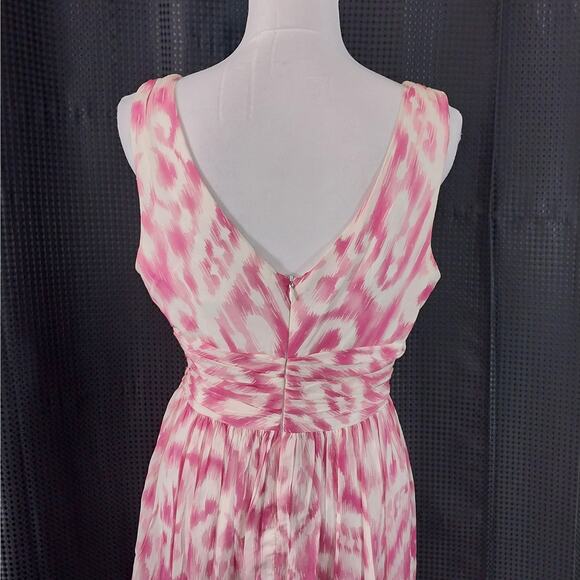TRINA TURK, LOS ANGELES! SILK! PINK & WHITE ABSTRACT A-LINE CHIFFON DRESS! SZ 10 - Picture 6 of 10